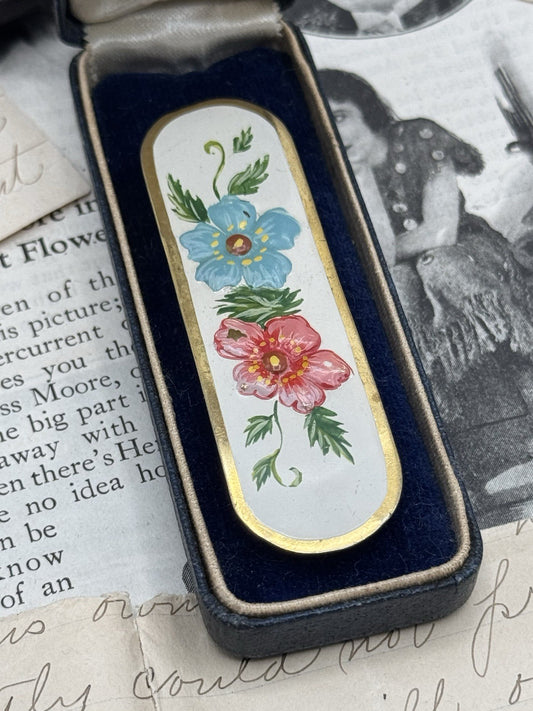 Vintage Hand Painted Barette Hair Clip Gold-plated  Crown Inc
