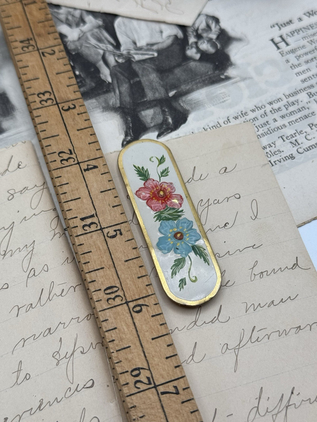 Vintage Hand Painted Barette Hair Clip Gold-plated  Crown Inc