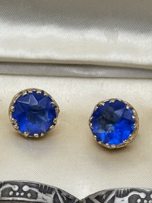 Vintage Blue & Goldtone Accessocraft SIGNED Earrings Clip/Screwback ESTATE FIND