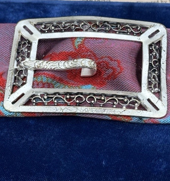 Antique Silvertone Sash  Buckle Brooch EDWARDIAN STYLE