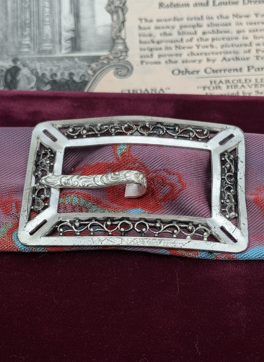 Antique Silvertone Sash  Buckle Brooch EDWARDIAN STYLE