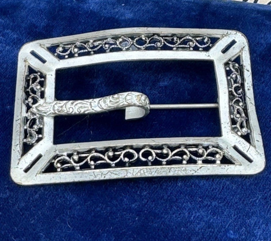 Antique Silvertone Sash  Buckle Brooch EDWARDIAN STYLE