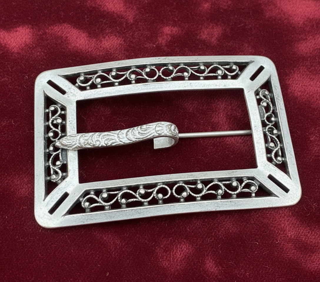 Antique Silvertone Sash  Buckle Brooch EDWARDIAN STYLE
