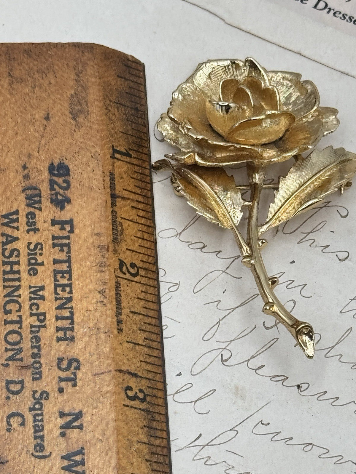 Vintage Signed MONET Brooch Goldtone Rose ESTATE FIND