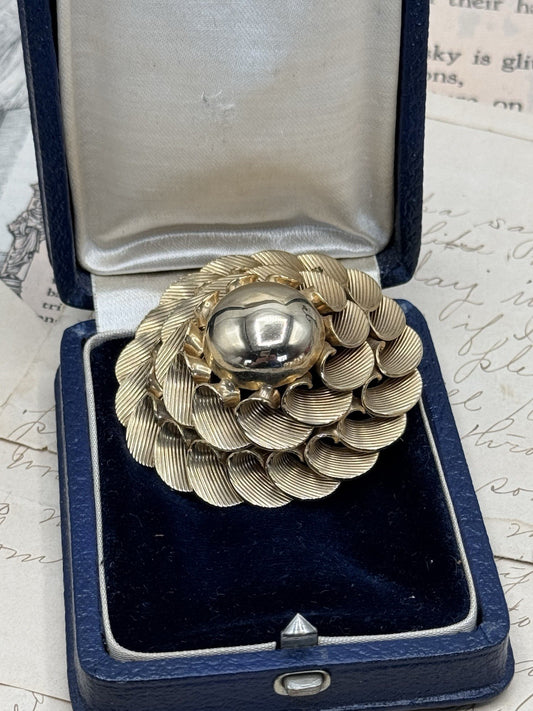 Vintage MARVELLA Signed Goldtone Rosette Swirl Brooch ESTATE FIND