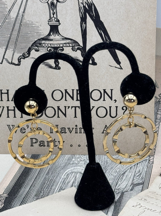 Vintage Goldtone Dangle Hoop Earrings NAPIER Signed Clip-on Screwback