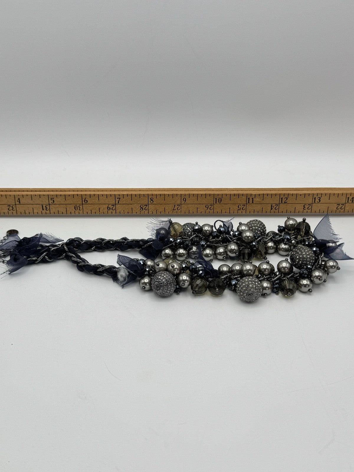 Vintage Necklace Blue Green Simulated Pearl Rhinestone Collar 21” ESTATE FIND