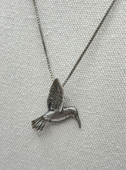 Vintage 925 STERLING Hummingbird Pendant on Sterling Chain 20”