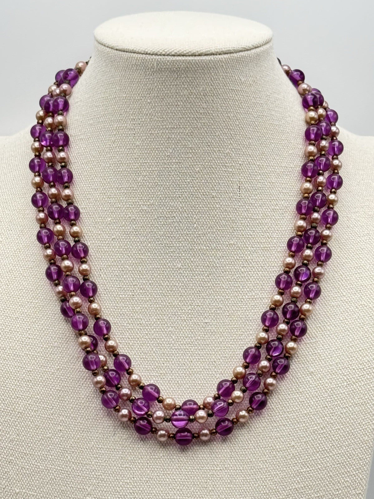 Vintage Purple Beads Imitation Pearl Opera Length Necklace 62”