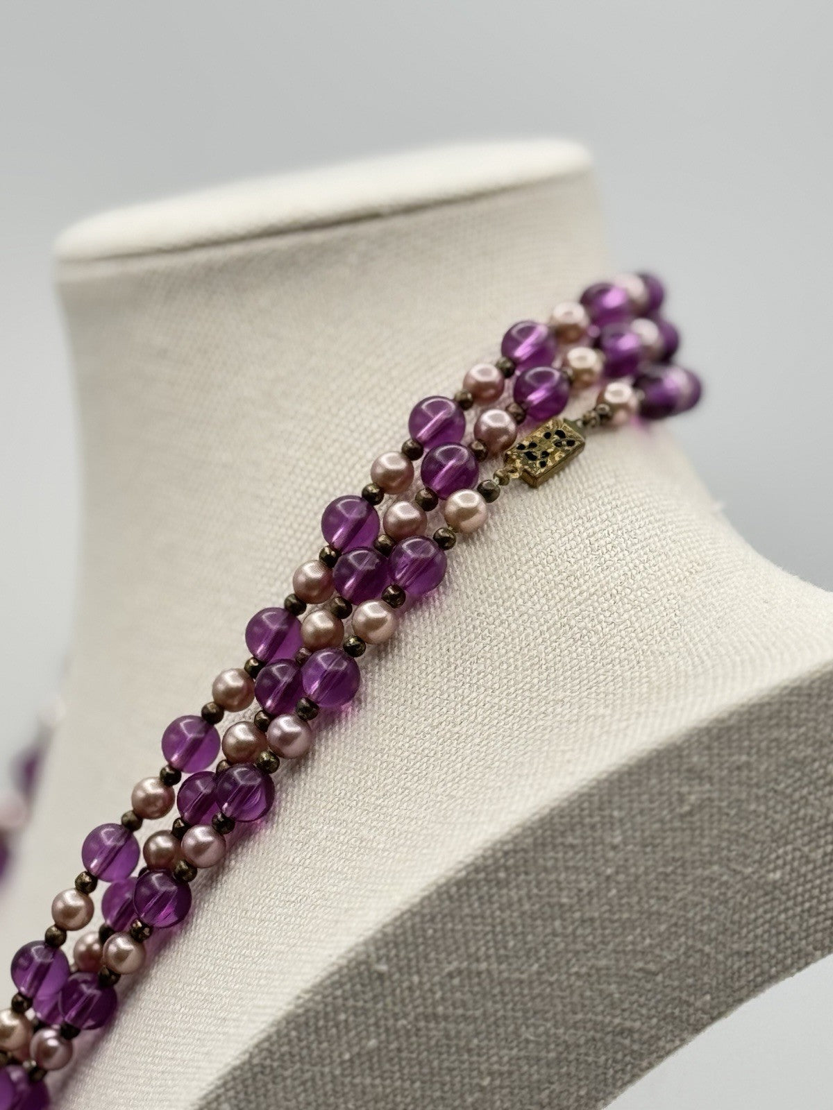 Vintage Purple Beads Imitation Pearl Opera Length Necklace 62”