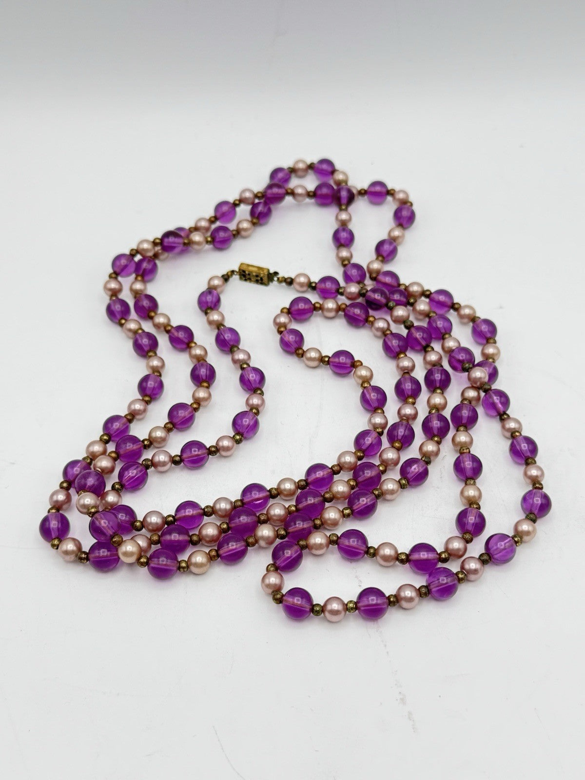 Vintage Purple Beads Imitation Pearl Opera Length Necklace 62”