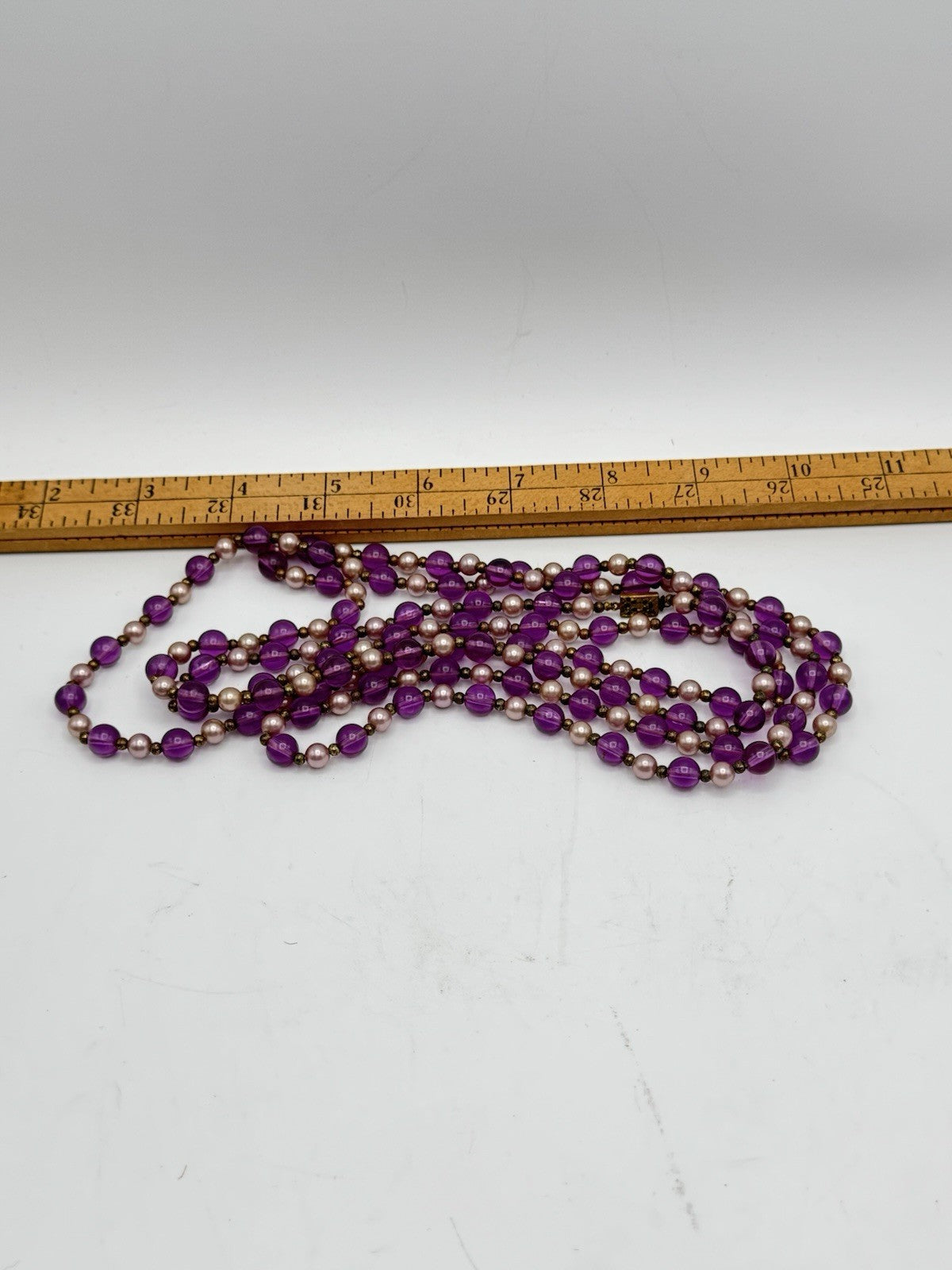 Vintage Purple Beads Imitation Pearl Opera Length Necklace 62”