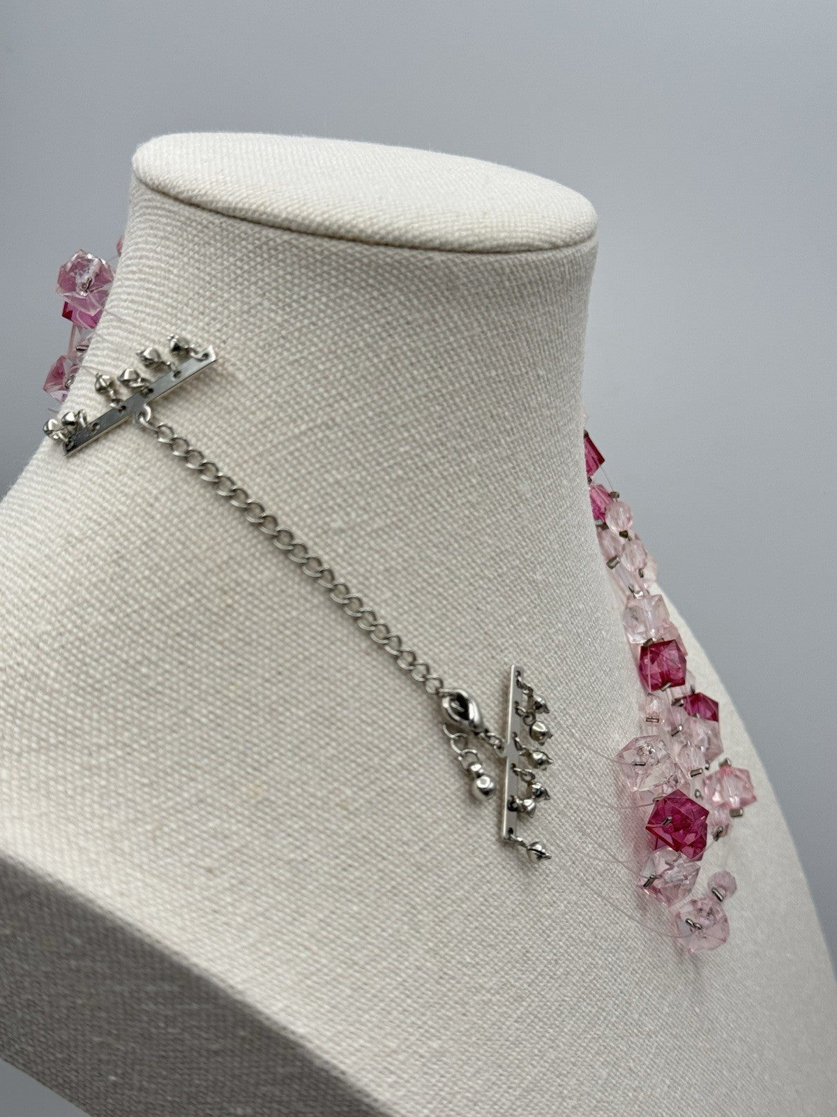 6 STRAND Pink Acrylic Cube Bead Necklace Invisible String 17” ESTATE FIND