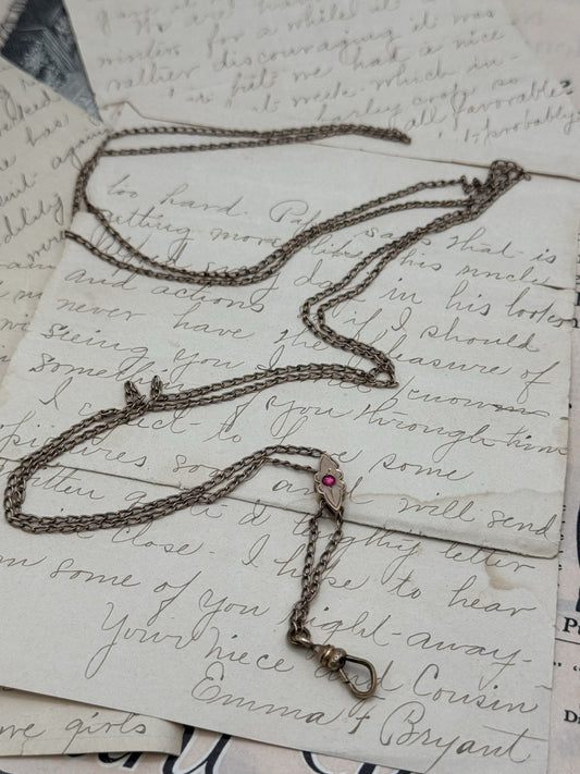 Antique Gold-Filled Chatelaine Slider Watch Chain NECKLACE 46”l SIGNED D&C