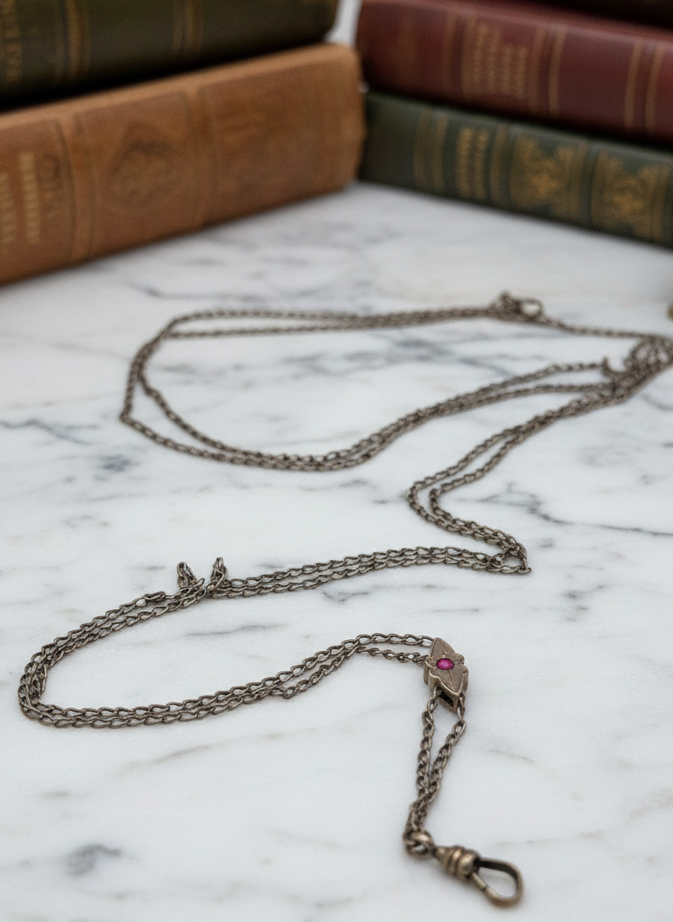 Antique Gold-Filled Chatelaine Slider Watch Chain NECKLACE 46”l SIGNED D&C