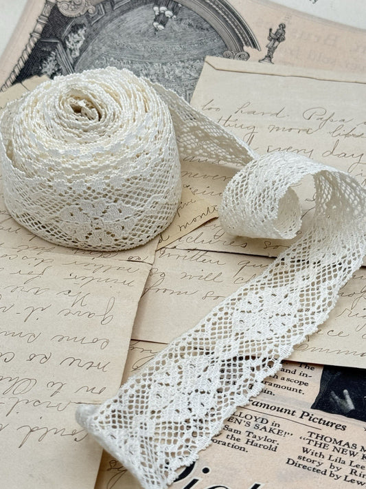 Circa 14 Feet 1.25” VINTAGE Lace Trim ESTATE FIND