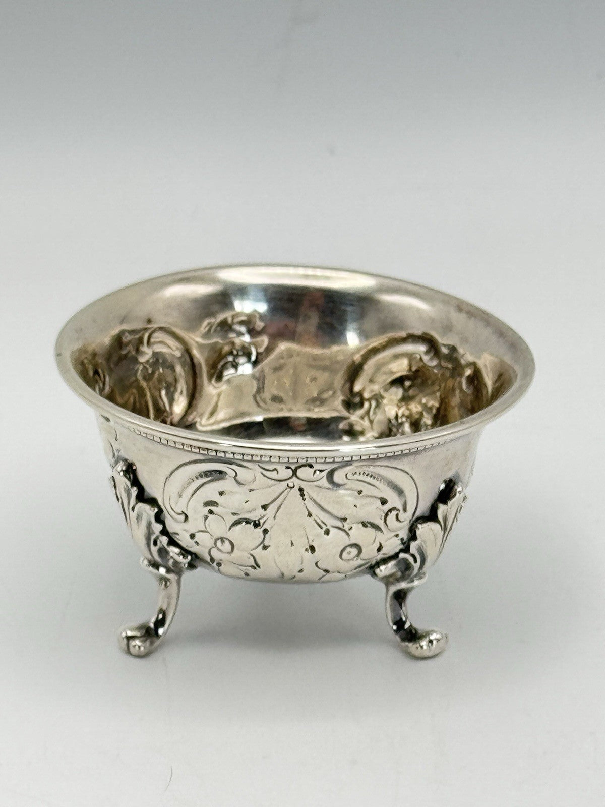 Antique Salt Cellar Victorian Coin Silver Anchor HALLMARK Monogrammed ESTATE FIND