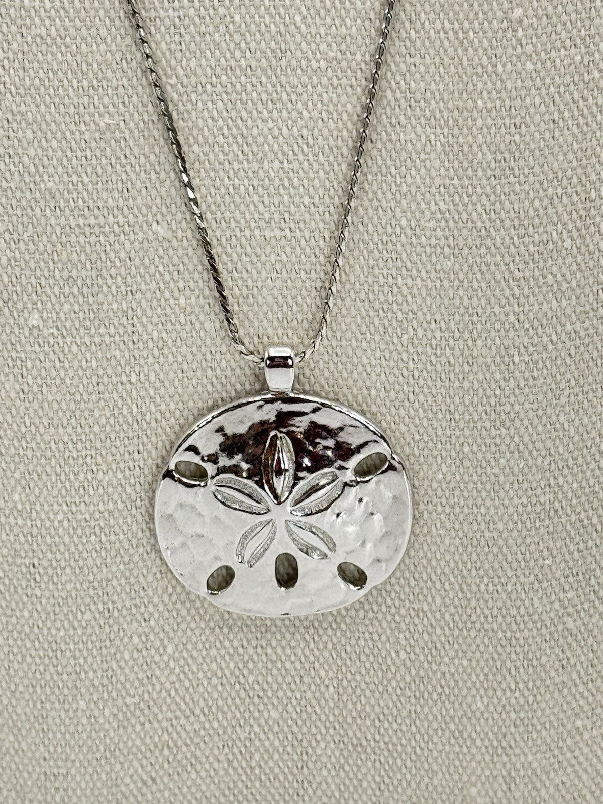 Vintage Monet Silver Tone Sand Dollar Necklace 30 Inch Chain
