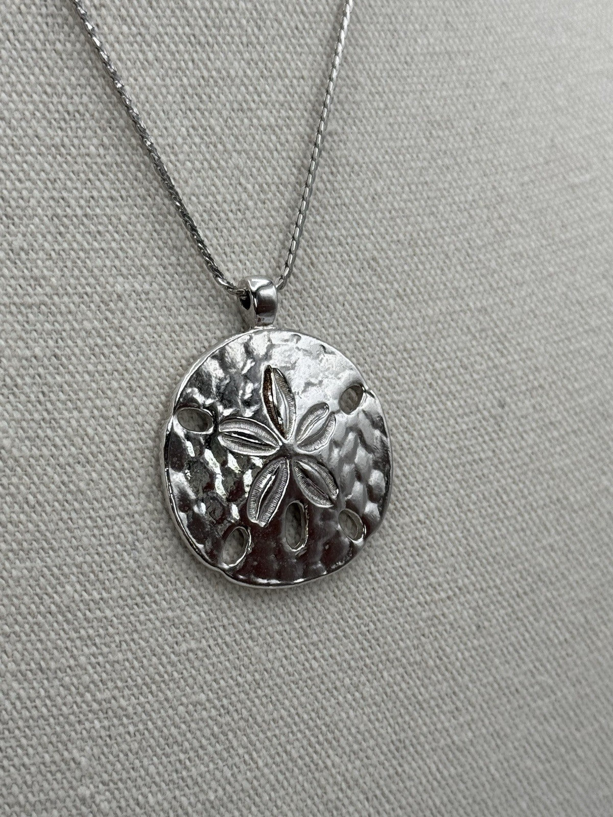 Vintage Monet Silver Tone Sand Dollar Necklace 30 Inch Chain