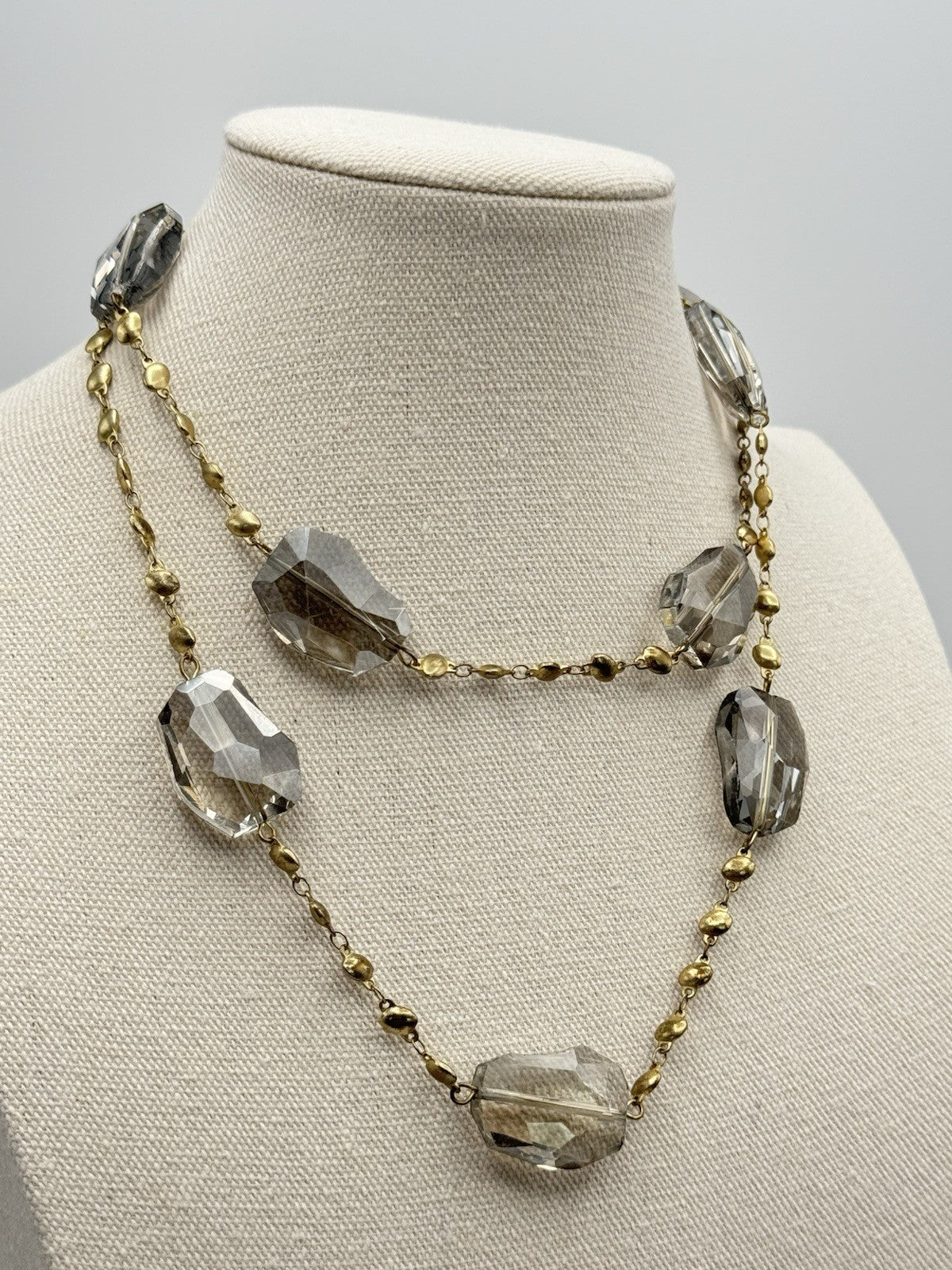 Vintage Goldtone & Large Faceted Glass Bead Necklace ESTATE FIND 34”