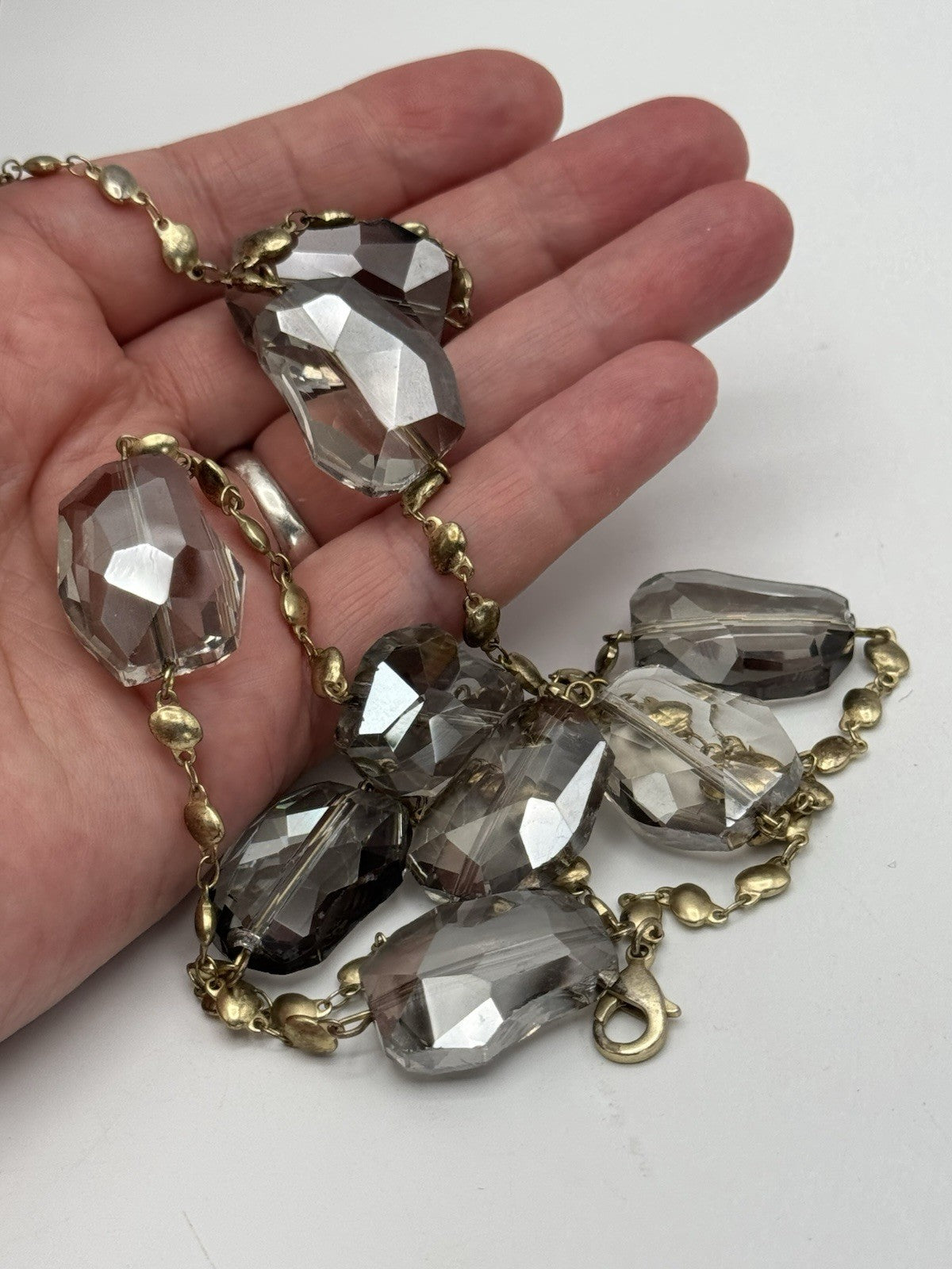 Vintage Goldtone & Large Faceted Glass Bead Necklace ESTATE FIND 34”