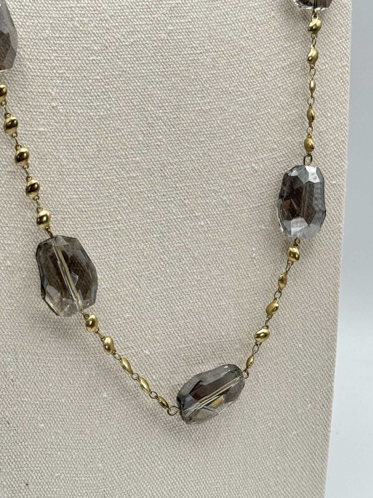 Vintage Goldtone & Large Faceted Glass Bead Necklace ESTATE FIND 34”