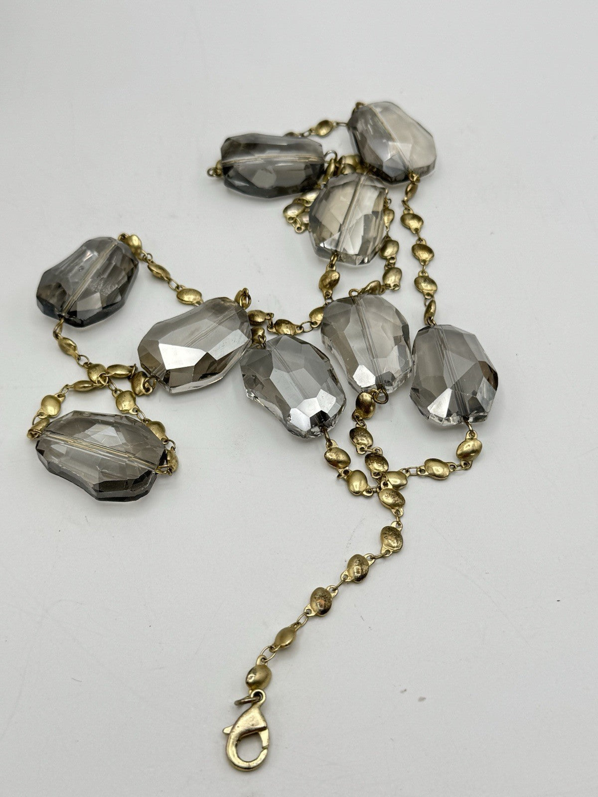 Vintage Goldtone & Large Faceted Glass Bead Necklace ESTATE FIND 34”