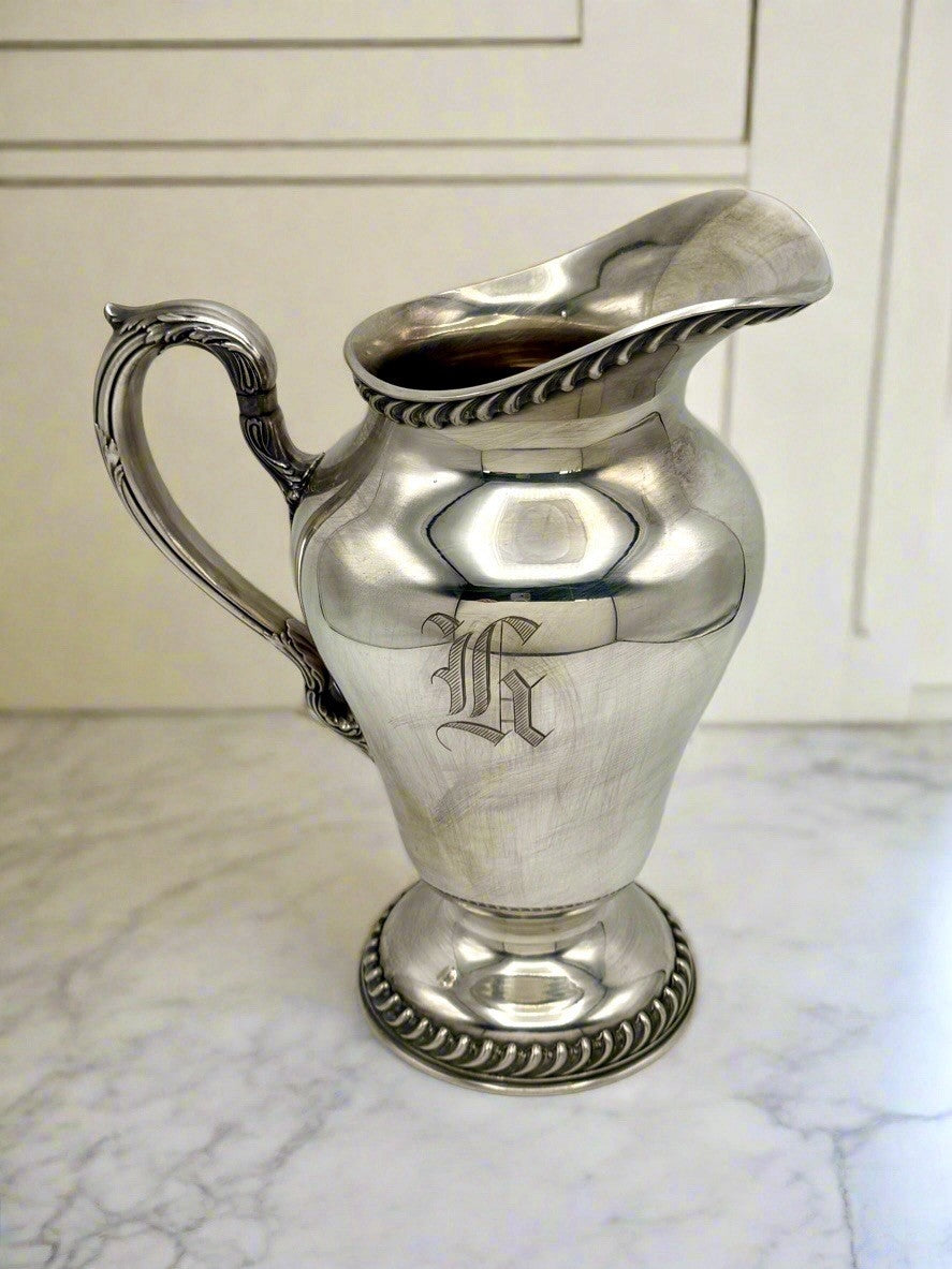Vintage Silverplate Wilcox Pitcher Monogram ASHLEY  10”h