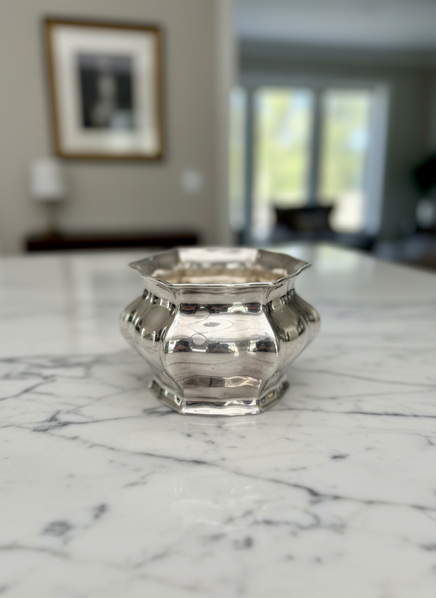 Vintage Silverplate Waste Basket Floral Arrangement Piece Circa 3.5”h X4.25”w