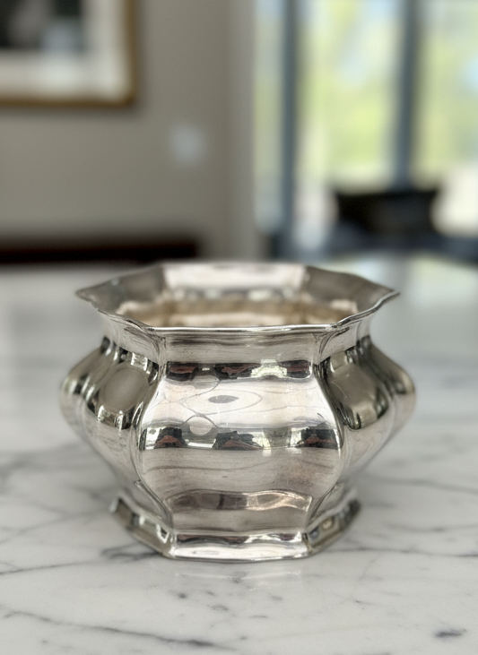 Vintage Silverplate Waste Basket Floral Arrangement Piece Circa 3.5”h X4.25”w