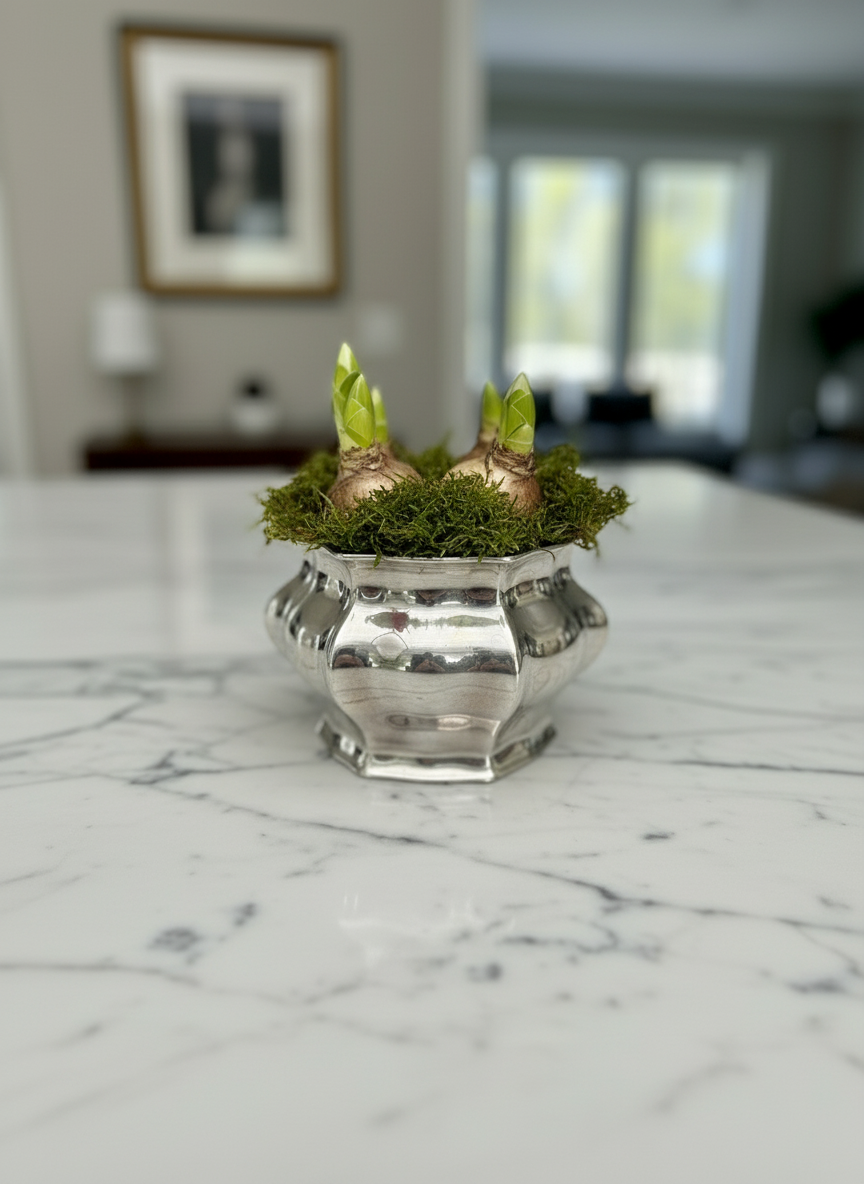 Vintage Silverplate Waste Basket Floral Arrangement Piece Circa 3.5”h X4.25”w