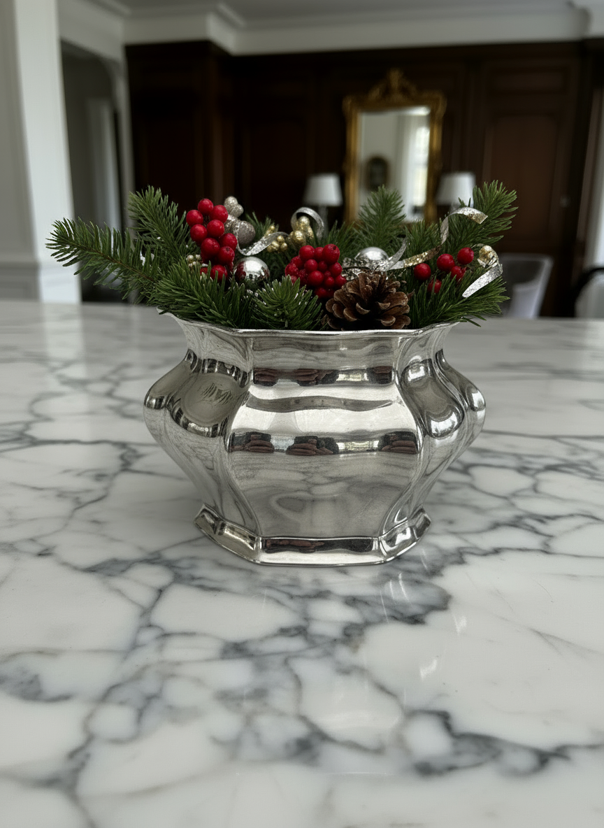 Vintage Silverplate Waste Basket Floral Arrangement Piece Circa 3.5”h X4.25”w