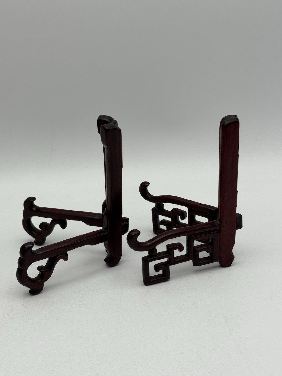 Pair Vintage Wood Asian Plate Stands SMALL 4”h