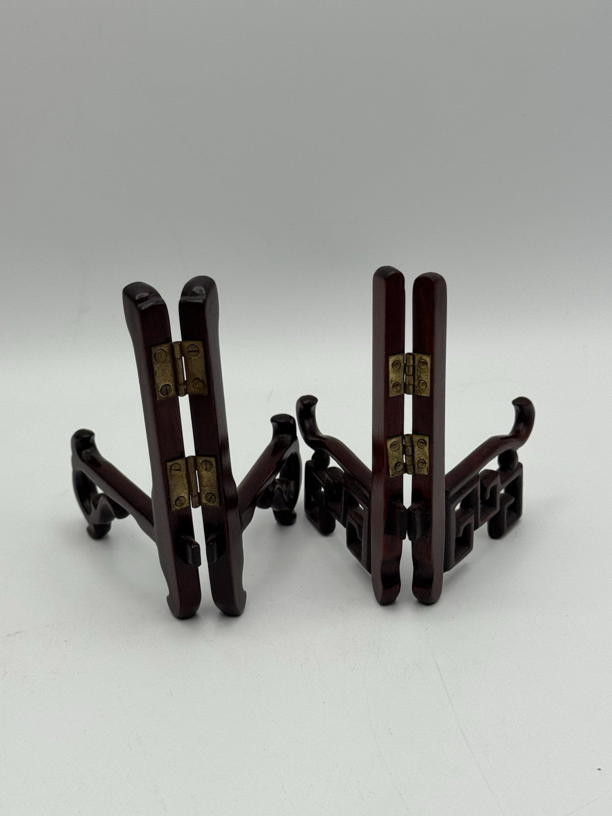 Pair Vintage Wood Asian Plate Stands SMALL 4”h