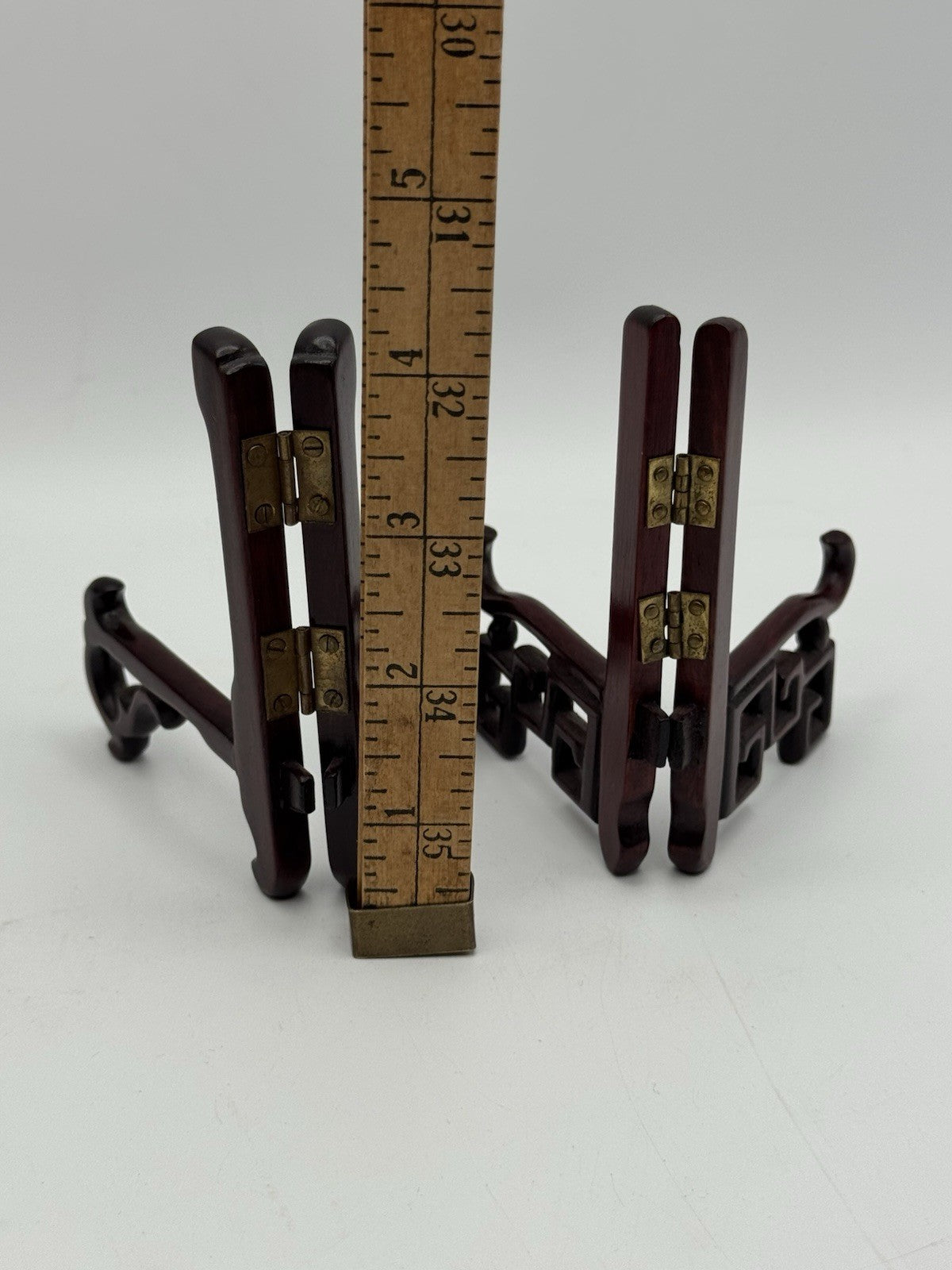 Pair Vintage Wood Asian Plate Stands SMALL 4”h