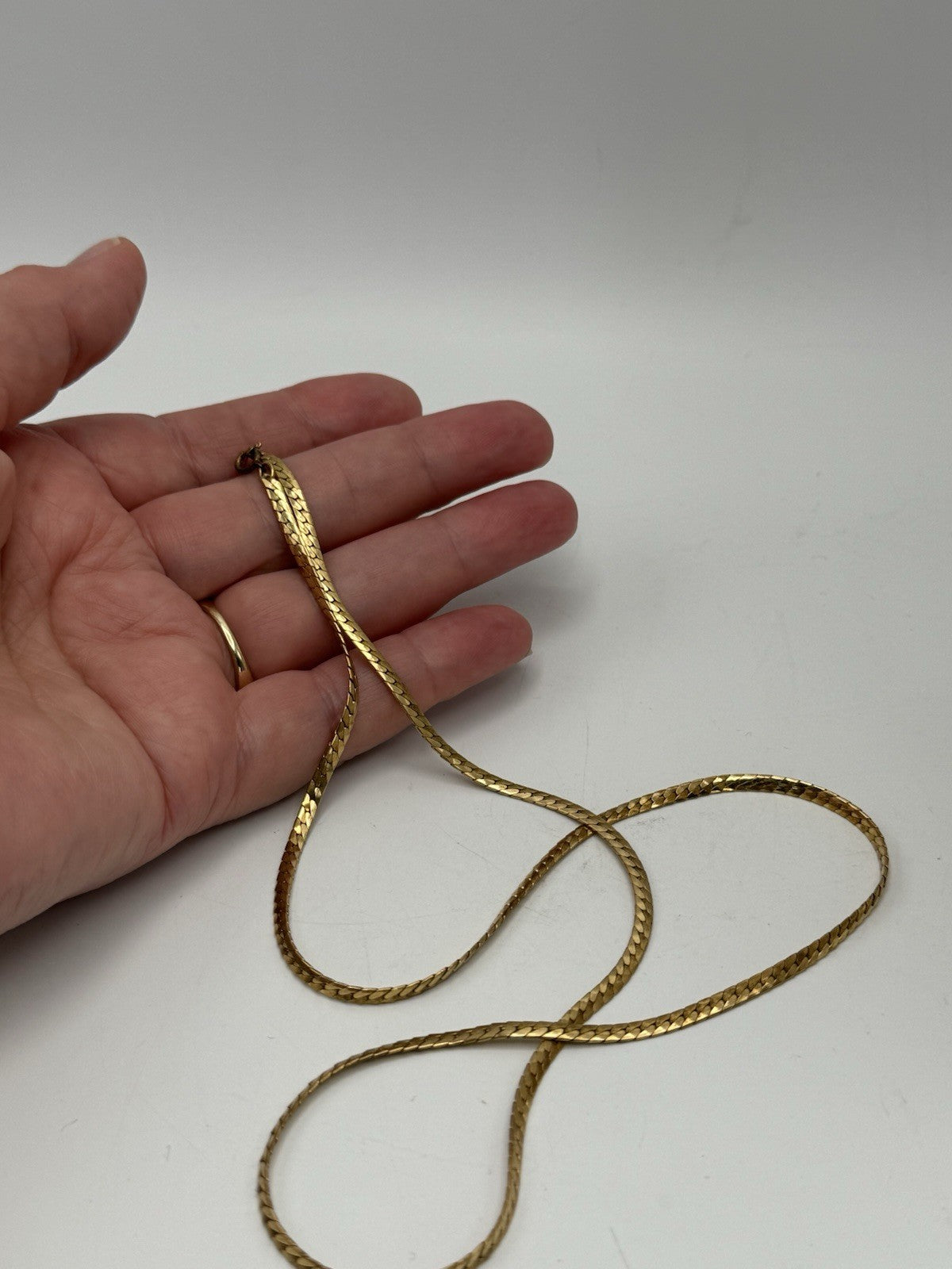 Vintage GOLD FILLED Flat Herringbone Necklace Circa 23”