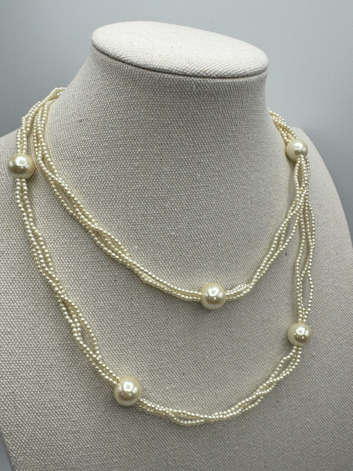 Vintage Multi Strand Faux Pearl Necklace Beaded 37”l ESTATE FIND