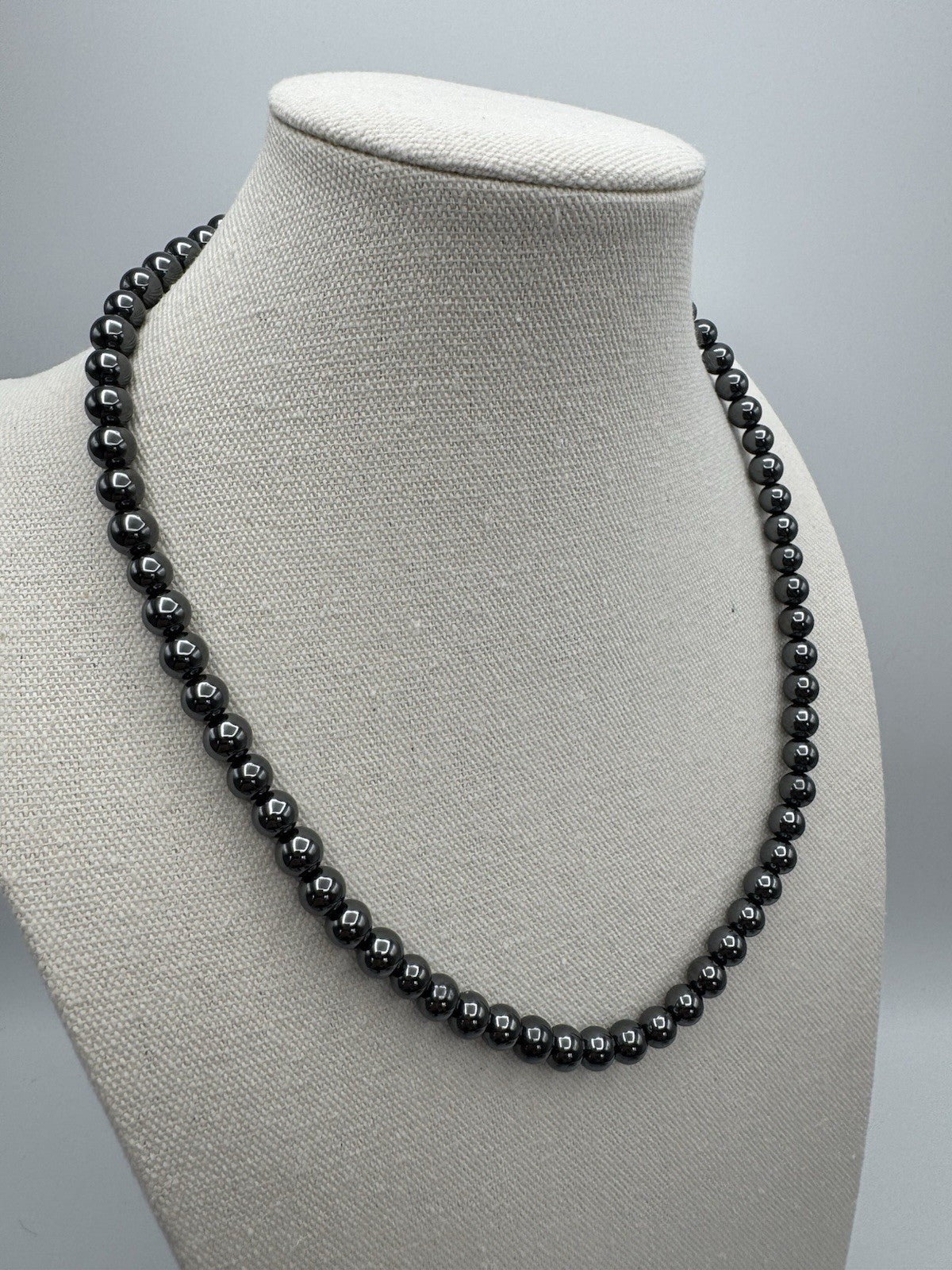 Vintage Hematite Beaded Necklace 21”l Estate Find