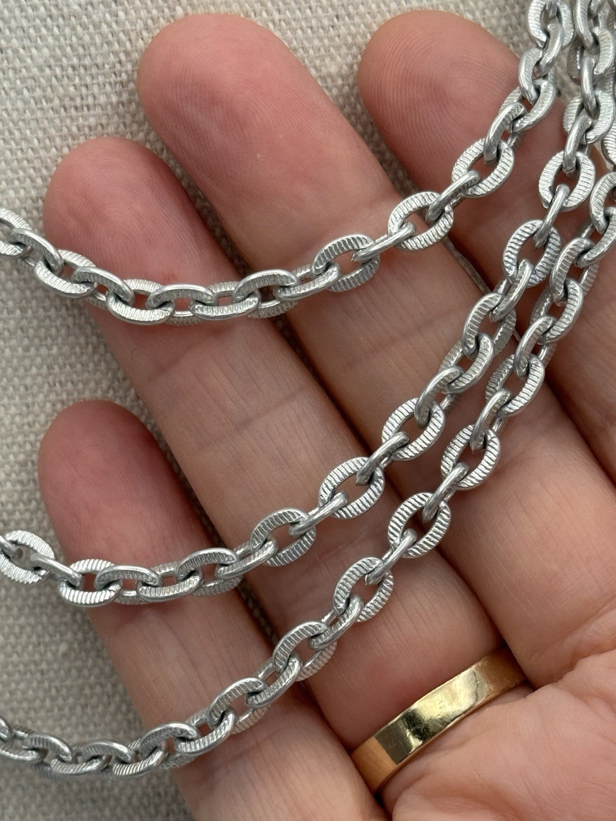 Vintage GERMAN Silvertone Chain Necklace Circa 56”l Leight Weight