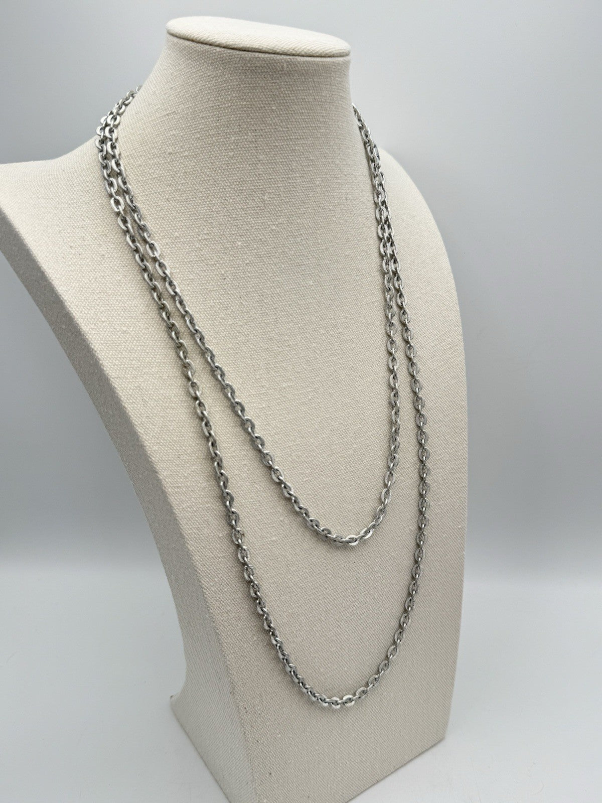 Vintage GERMAN Silvertone Chain Necklace Circa 56”l Leight Weight