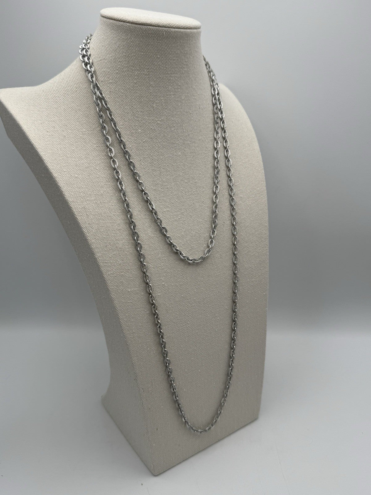Vintage GERMAN Silvertone Chain Necklace Circa 56”l Leight Weight