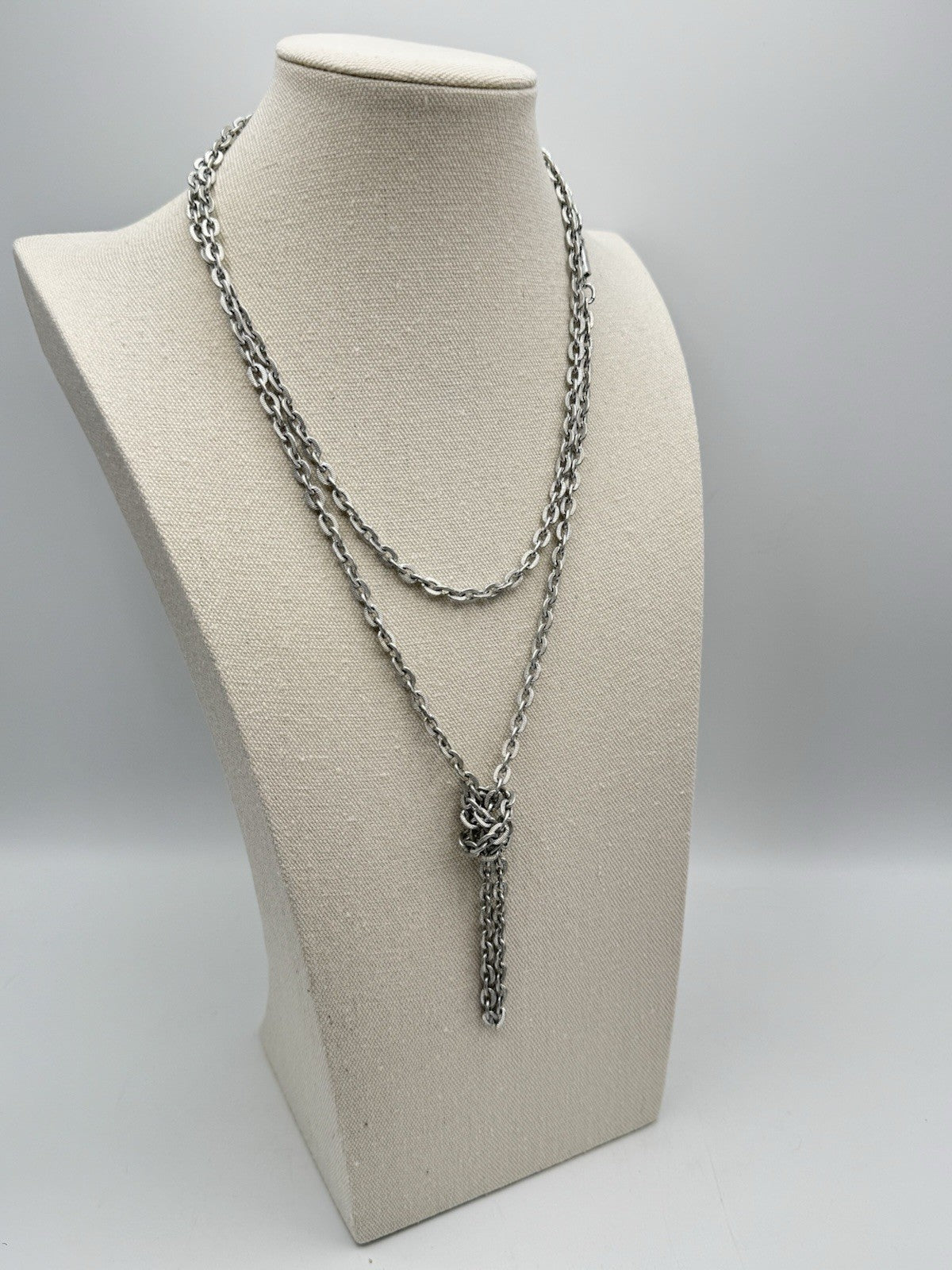 Vintage GERMAN Silvertone Chain Necklace Circa 56”l Leight Weight