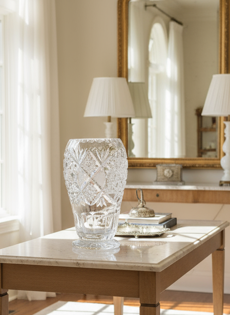 Stunning Crystal Vase Circa 9.25”h SUBSTANIAL Piece ESTATE FIND