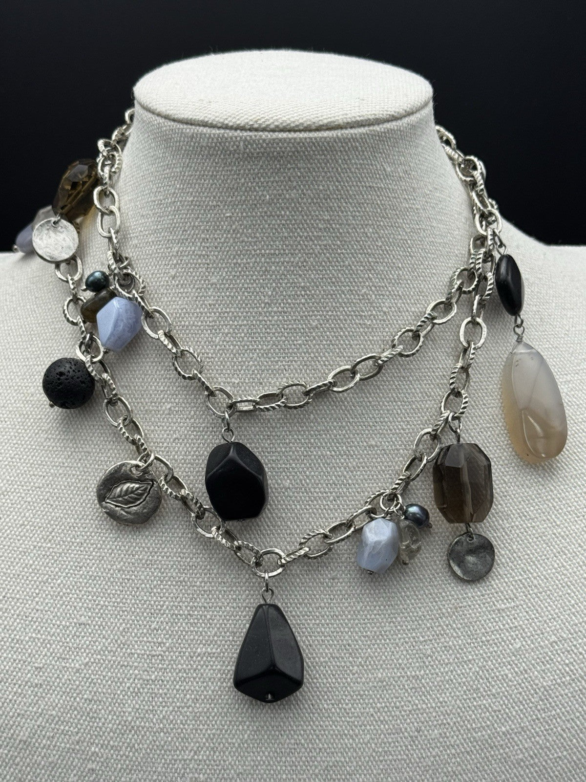 Vintage Silvertone Multimedia Necklace 31”l ESTATE FIND