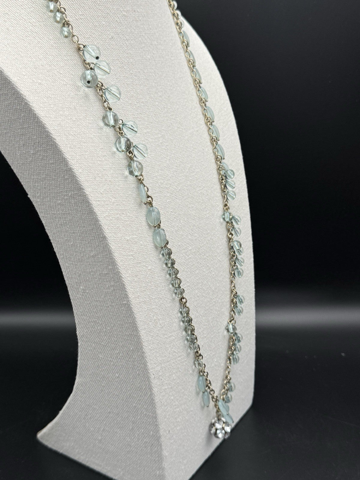 Vintage Goldtone Mint Green Lucite Dangler Necklace 32”