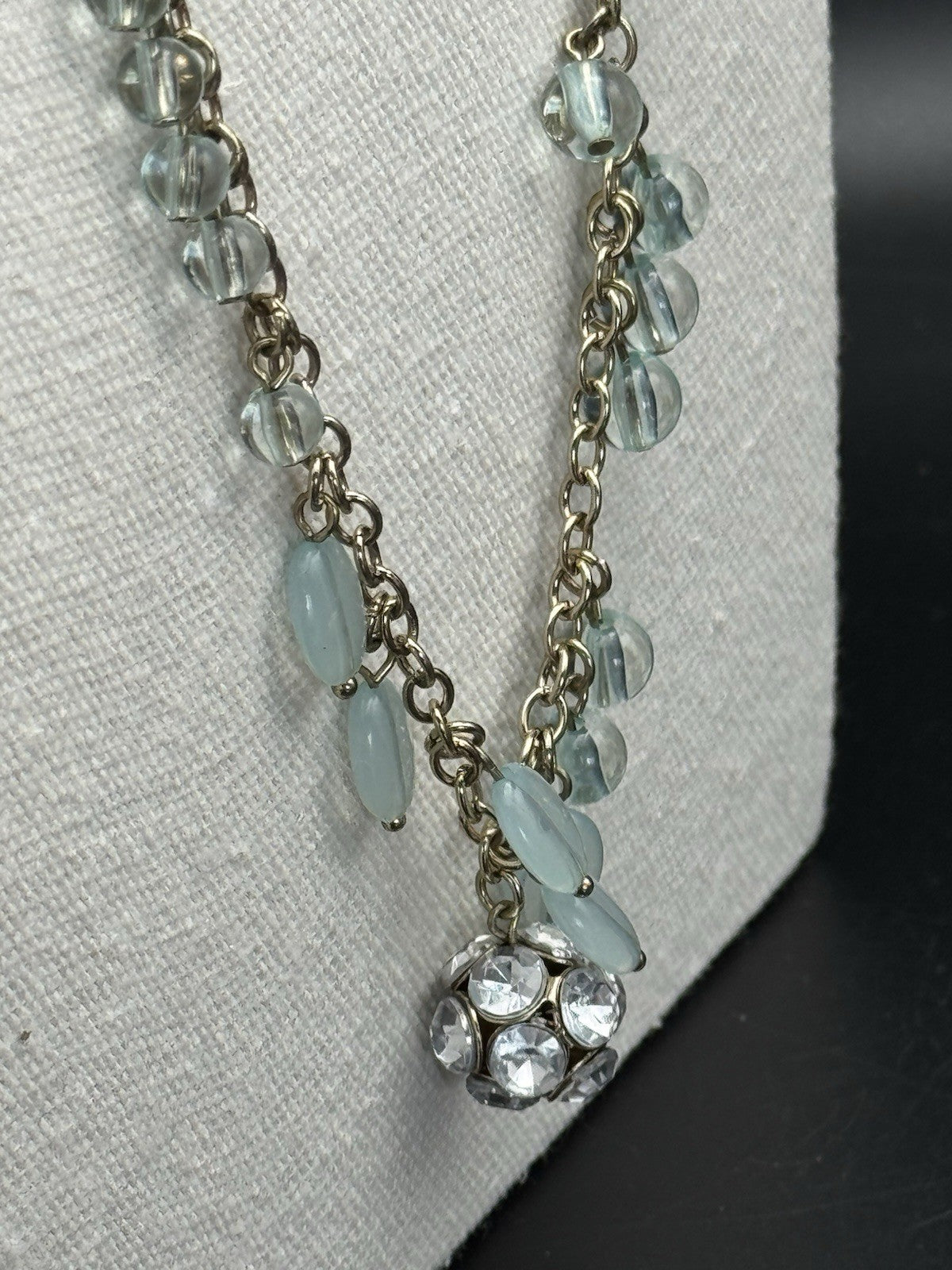 Vintage Goldtone Mint Green Lucite Dangler Necklace 32”