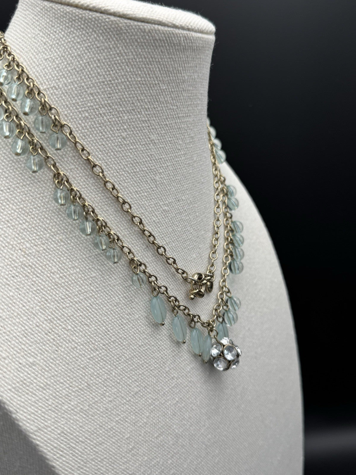 Vintage Goldtone Mint Green Lucite Dangler Necklace 32”