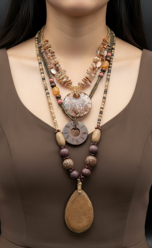 Vintage BOHO CHIC Necklace Lot Wood &  Glass Beads ESTATE FIND