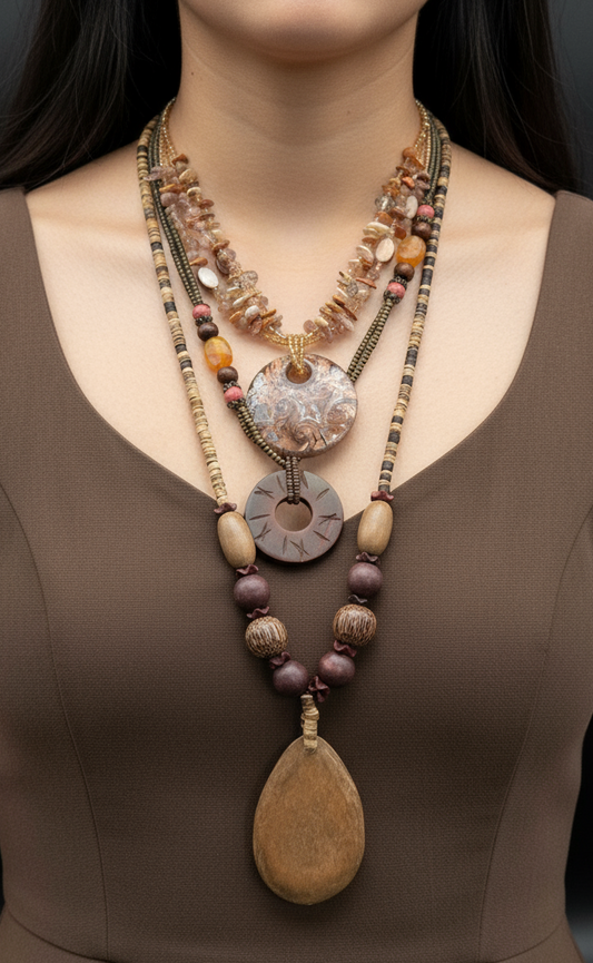 Vintage BOHO CHIC Necklace Lot Wood &  Glass Beads ESTATE FIND
