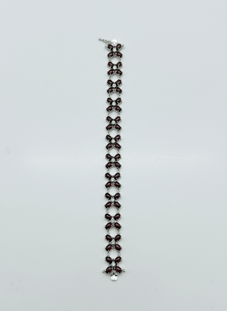 Sterling Bracelet Red Stone 6.75” ESTATE FIND